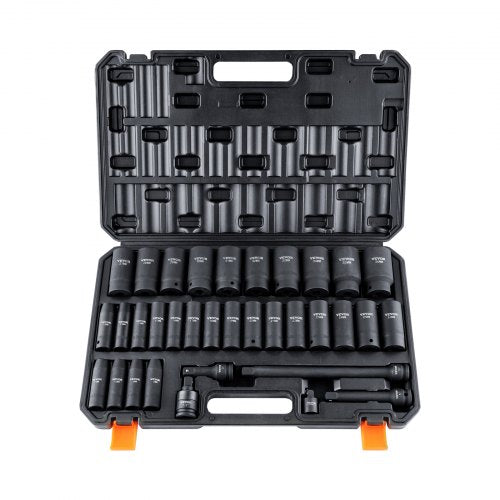 1/2' Drive Deep Impact Socket Set, 34pcs Socket Set Metric £¨8-36mm£© 6 Point Cr-MO Alloy Steel for Auto Repair, Rugged Construction, Includes Heavy Duty Storage Case