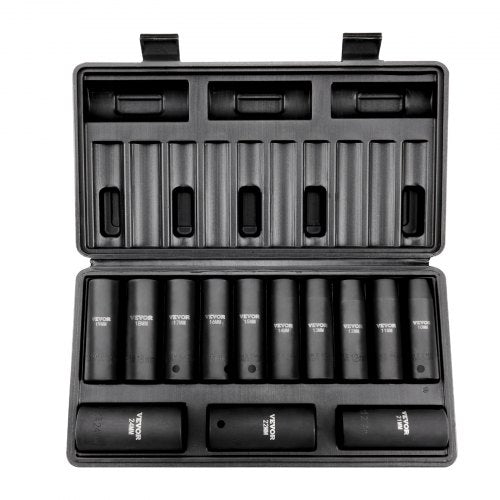 1/2' Drive Impact Socket Set, 13 Piece Deep Socket Set Metric 10-24mm, 6 Point CR-V Alloy Steel for Auto Repair, Easy-to-Read Size Markings, Rugged Construction, Includes Storage Case