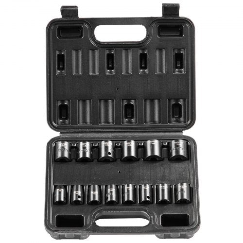 3/8' Drive Impact Socket Set, 14 Piece Shallow Socket Set Metric 7-20mm, 6 Point Cr-Mo Alloy Steel for Auto Repair, Easy-to-Read Size Markings, Rugged Construction, Includes Storage Case