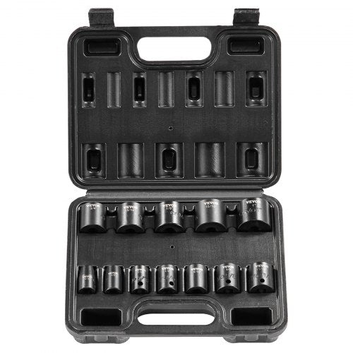 3/8' Drive Impact Socket Set, 12 Piece Shallow Socket Set SAE 5/16'-1', 6 Point Cr-Mo Alloy Steel for Auto Repair, Easy-to-Read Size Markings, Rugged Construction, Includes Storage Case