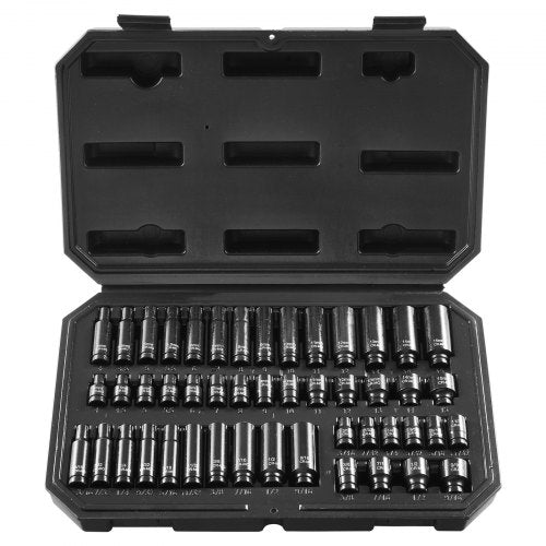 Drive Impact Socket Set 1/4'  - 14 Piece Deep Socket Set Metric 4-15mm - 6 Point Cr-Mo Alloy Steel for Auto Repair - Easy-to-Read Size Markings - Rugged Construction - Socket Organizer