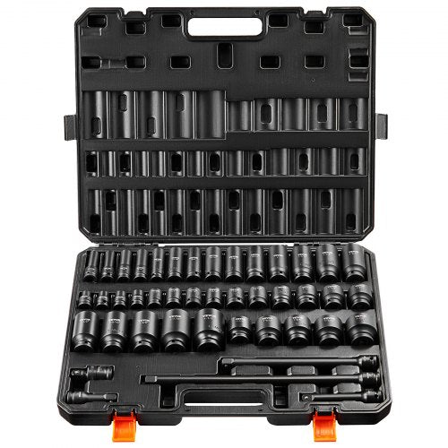 1/2' Drive Impact Socket Set, 43 Piece Deep & Shallow Socket Set SAE 3/8' to 1-1/2', 6 Point Cr-Mo Alloy Steel for Auto Repair, Easy-to-Read Size Markings, Rugged Construction, Storage Case