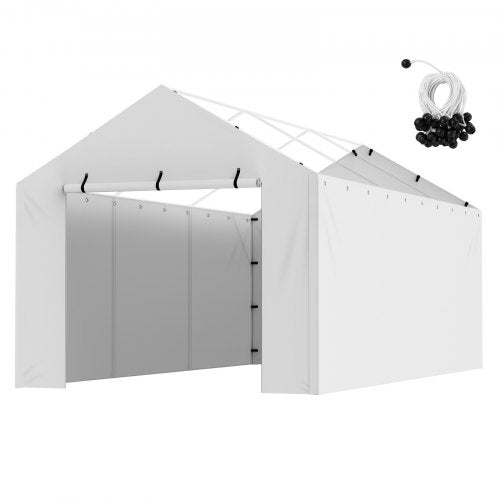Carport Replacement Canopy Cover Side Wall 10 x 20 ft, Garage Tent Shelter Tarp Heavy-Duty Waterproof & UV Protected, Easy Installation with Ball Bungees,White (Top and Frame Not Included)