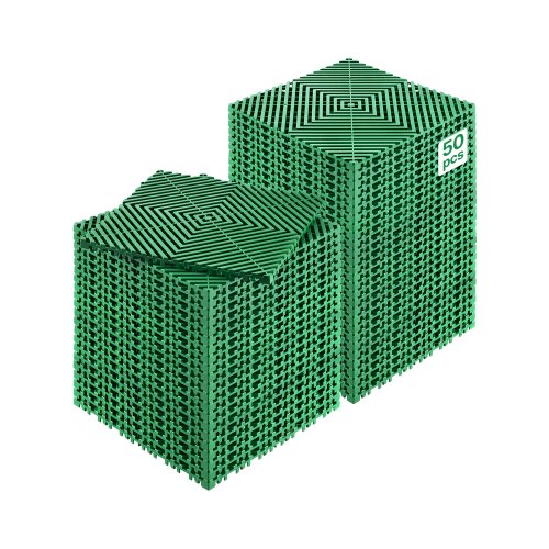 Interlocking Drainage Mat, 50 Pcs Modular Interlocking Cushion, 12¡± x 12¡± Splicing Drainage Mats, Non-Slip Green PP Drainage Floor Tile and Shower Mat, for Garage, Garden, Kitchen & Outdoor