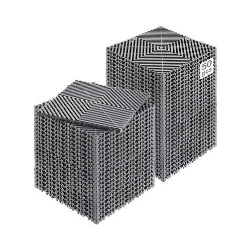 Interlocking Drainage Mat, 12¡± x 12¡± Modular Interlocking Cushion, 50 Pcs Splicing Drainage Mats, Non-Slip Gray PP Drainage Floor Tile and Shower Mat, for Garage, Garden, Kitchen & Outdoor