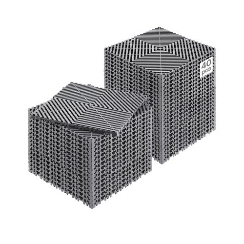 Interlocking Drainage Mat, 12¡± x 12¡± Modular Interlocking Cushion, 40 Pcs Splicing Drainage Mats, Non-Slip Gray PP Drainage Floor Tile and Shower Mat, for Garage, Garden, Kitchen & Outdoor