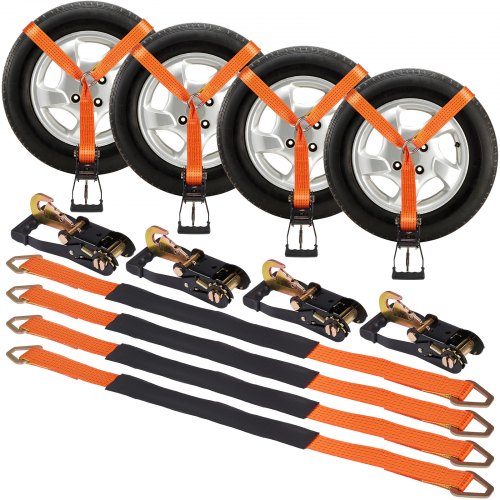 Ratchet Tie Down Straps Kit, 2' x 120' Tire Straps, 5512 LBS Working Load, 11023 LBS Breaking Strength, Car Tie Down Straps with Snap Hooks for Passenger Car, Truck, Trailer, 4-Pack