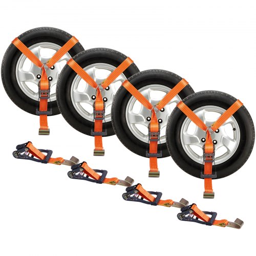Car Tie Down Straps Kit, Lasso Style 2' x 120' Tire Straps, 5512 LBS Working Load, 11023 LBS Breaking Strength, with Flat Hooks for Passenger Car, ATV, Motorcycle, Van, SUV, UTV, Trailer, 4-Pack