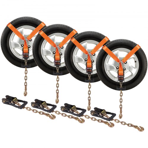 Car Tie Down with Chain Anchors, Lasso Style 2'¡Á120' Tire Straps, 5865 LBS Working Load, 11023 LBS Breaking Strength, with Heavy Duty Ratchets for Passenger Car, ATV, SUV, UTV, Truck, 4-Pack