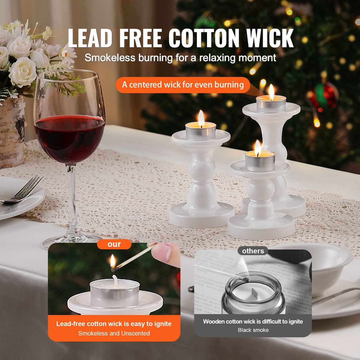 VEVOR 200 Pack Unscented Tea Lights Candles 6.5 Hours Long Burning Christmas