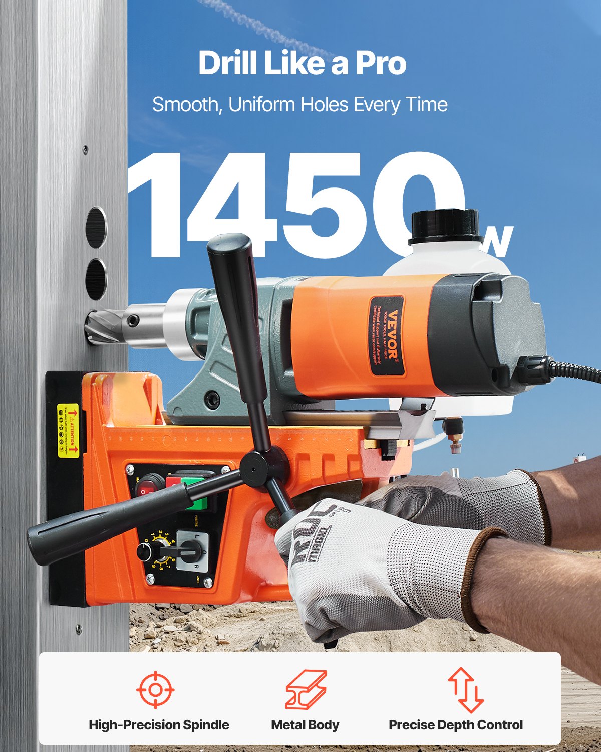 Magnetic Drill 1450W 12800N Portable Mag Drill Press 800RPM
