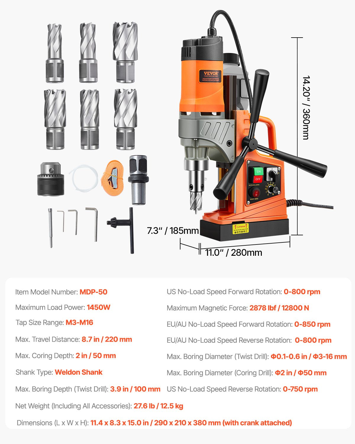 Magnetic Drill 1450W 12800N Portable Mag Drill Press 800RPM