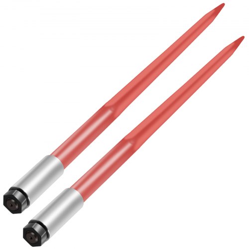Pair Hay Spear 43' Bale Spear 3000 lbs Capacity, Bale Spike Quick Attach Square Hay Bale Spears 1 3/4', Red Coated Bale Forks, Bale Hay Spike with Hex Nut & Sleeve for Buckets Tractors Loaders