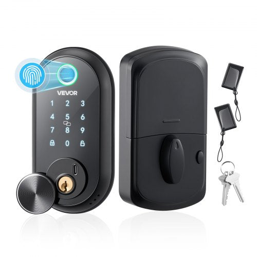Fingerprint Door Lock, Electronic Biometric Deadbolt with Touchscreen, Auto Locking, One-Time Code, Anti-Peeking Password, Keyless Entry Door Lock with IC Cards, for Home, Apartment, Matte Black