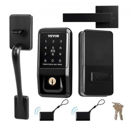 Keyless Entry Door Lock with Handle Set, Touchpad Electronic Deadbolt with IC Card, Customizable User Codes, Keyed Entry, Auto Lock, Anti-Peeking Password, Backlit, for Home, Matte Black