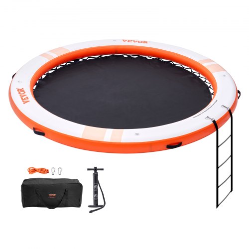 Inflatable Floating Dock, ?10FT Inflatable Dock Platform with ?8FT Trampoline Mesh Pool, Non-Slip Floating Platform Water Mat with Portable Bag & Detachable Ladder for Pool Beach Relaxation