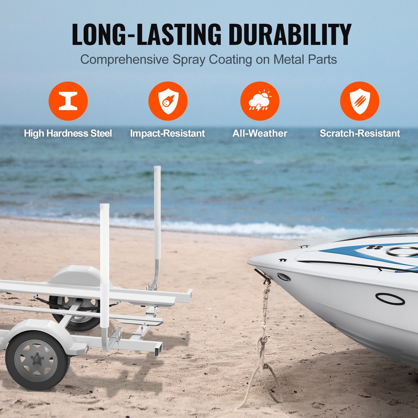 VEVOR Marine Trailer Guide Set, 60'' Flexibly Adjustable, Dual Rust-Resistant Steel Supports with PVC Covering, Ideal for Ski, Fishing, and Sailboat Transport, 2-Piece Kit 2024