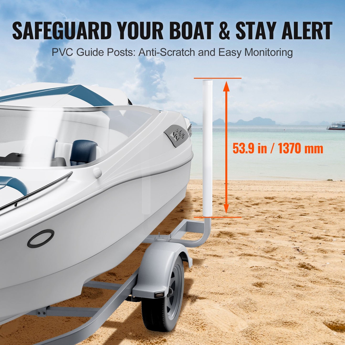VEVOR Marine Trailer Guide Set, 60'' Flexibly Adjustable, Dual Rust-Resistant Steel Supports with PVC Covering, Ideal for Ski, Fishing, and Sailboat Transport, 2-Piece Kit 2024