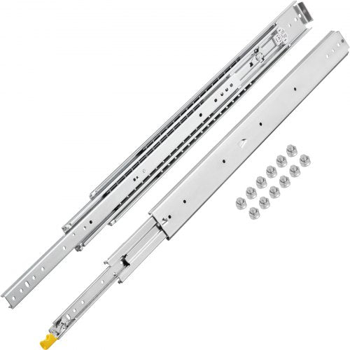 VEVOR Heavy Duty Drawer Slides 48 Length, Locking Drawer Slides 500lbs Load Capacity Long Full Extension Drawer Slide 1 Pair Side Mount Ball Bearing Drawer Glides Push to Open Drawer Runners Rail