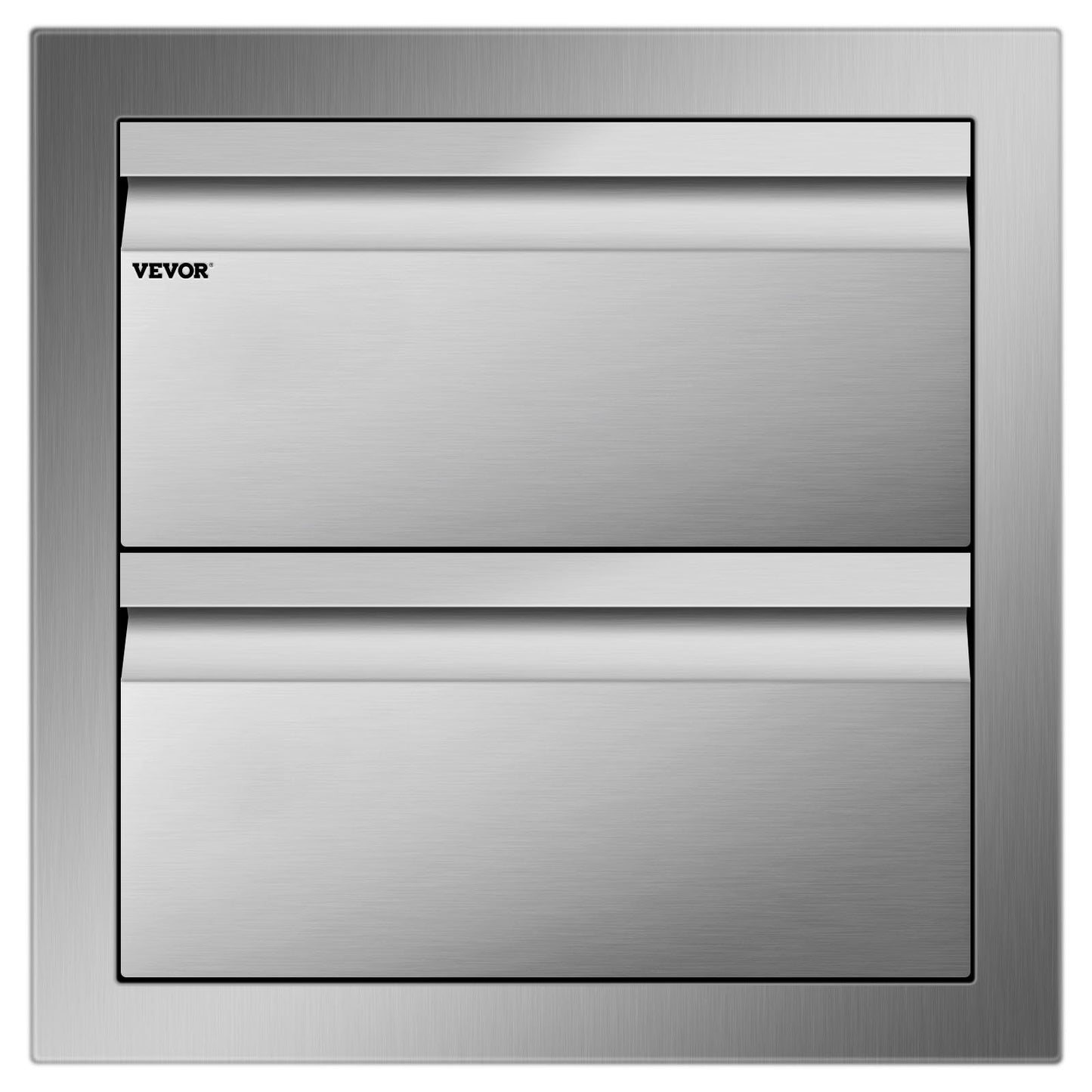 VEVOR 14W x 14.5H x 23D Inch Flush Mount Stainless Steel Double Drawers with Recessed Handles for Outdoor Kitchens or BBQ Island