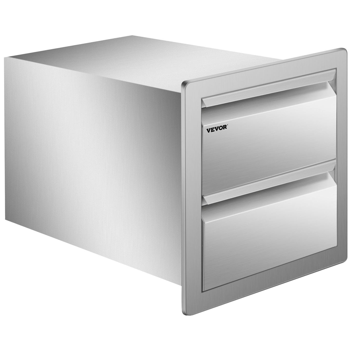 VEVOR 14W x 14.5H x 23D Inch Flush Mount Stainless Steel Double Drawers with Recessed Handles for Outdoor Kitchens or BBQ Island