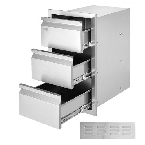 VEVOR Outdoor Kitchen Drawers 14.7 W x 25.4 H x 18.7 D, Box Frame Style Flush Mount BBQ Drawers with Stainless Steel Handle, BBQ Island Drawers for Outdoor Kitchens or Patio Grill Station