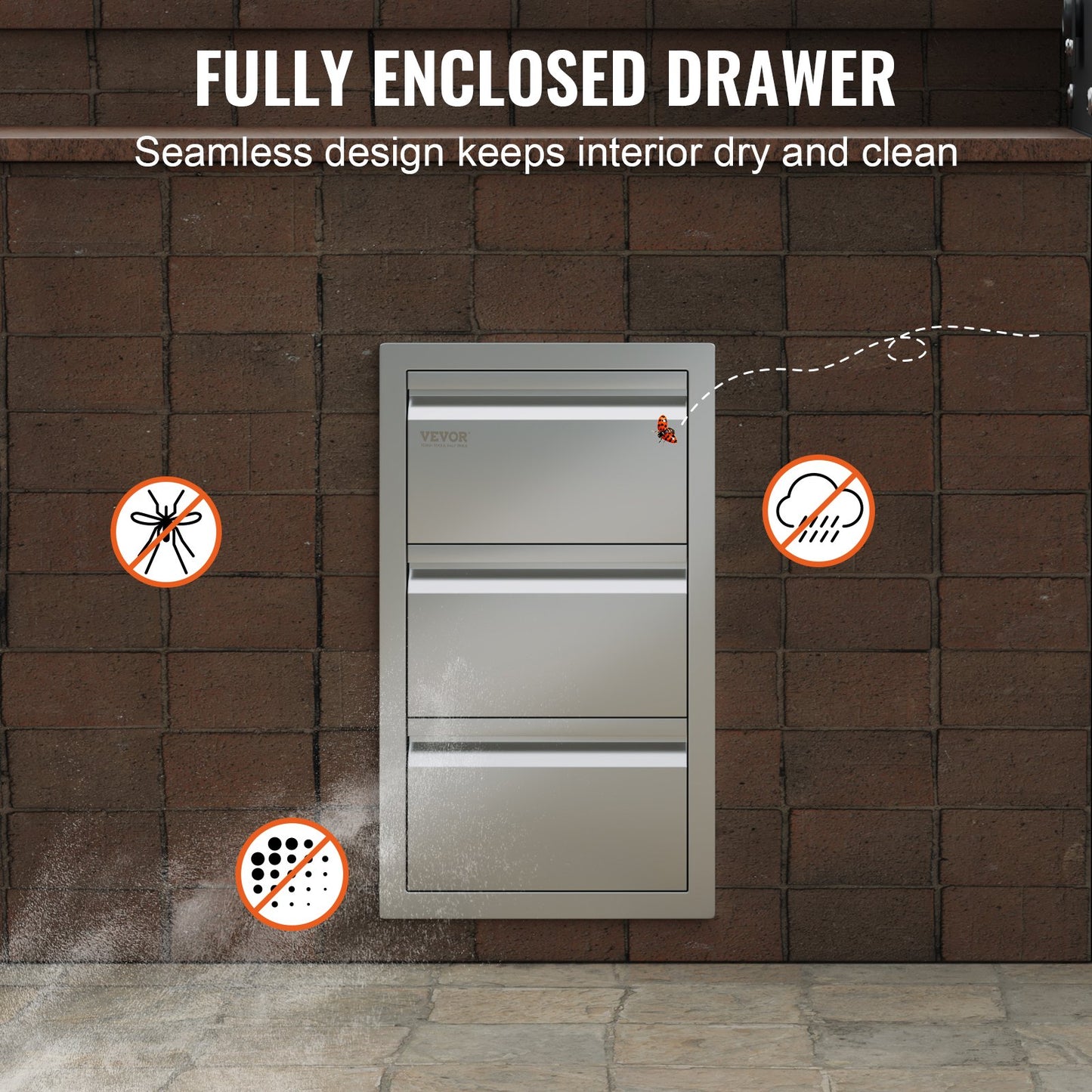 VEVOR Outdoor Kitchen Drawers 14.7 W x 25.4 H x 18.7 D, Box Frame Style Flush Mount BBQ Drawers with Stainless Steel Handle, BBQ Island Drawers for Outdoor Kitchens or Patio Grill Station