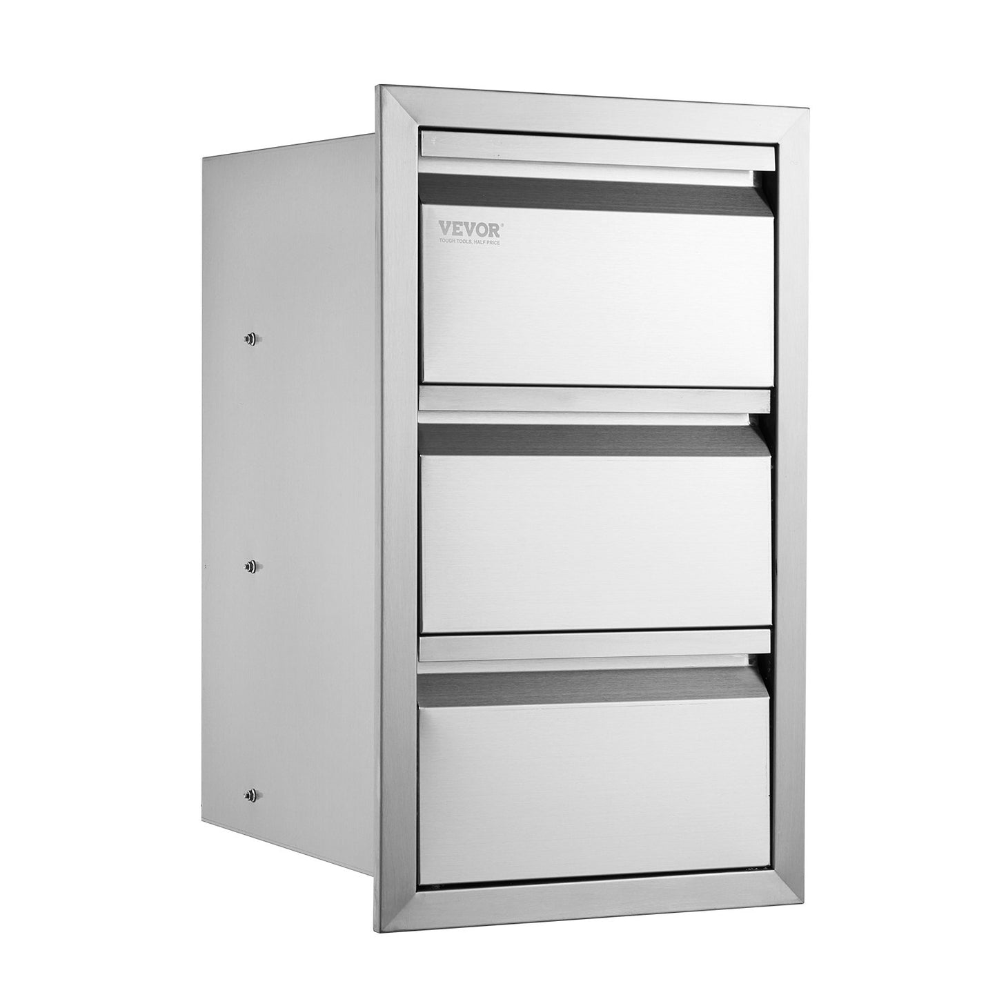 VEVOR Outdoor Kitchen Drawers 14.7 W x 25.4 H x 18.7 D, Box Frame Style Flush Mount BBQ Drawers with Stainless Steel Handle, BBQ Island Drawers for Outdoor Kitchens or Patio Grill Station