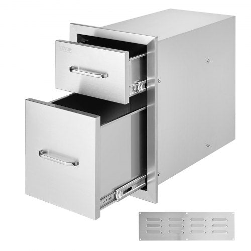 VEVOR Outdoor Kitchen Drawers 13 W x 20.4 H x 20.8 D, Flush Mount Double BBQ Access Drawers with Stainless Steel Handle, BBQ Island Drawers for Outdoor Kitchens or Patio Grill Station