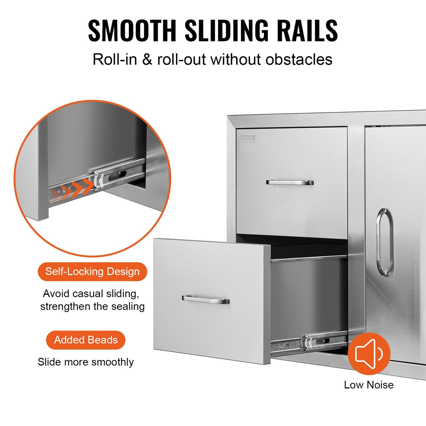 VEVOR Outdoor Kitchen Door Drawer Combo 32.5 W x 21.6 H x 20.5''D, Access Door/Double Drawers with Paper Towel Rack, BBQ Island Drawers with Stainless Steel Handles for Outdoor Kitchen