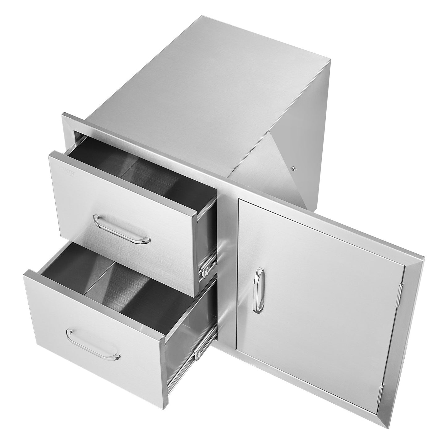 VEVOR Outdoor Kitchen Door Drawer Combo 32.5 W x 21.6 H x 20.5''D, Access Door/Double Drawers with Paper Towel Rack, BBQ Island Drawers with Stainless Steel Handles for Outdoor Kitchen