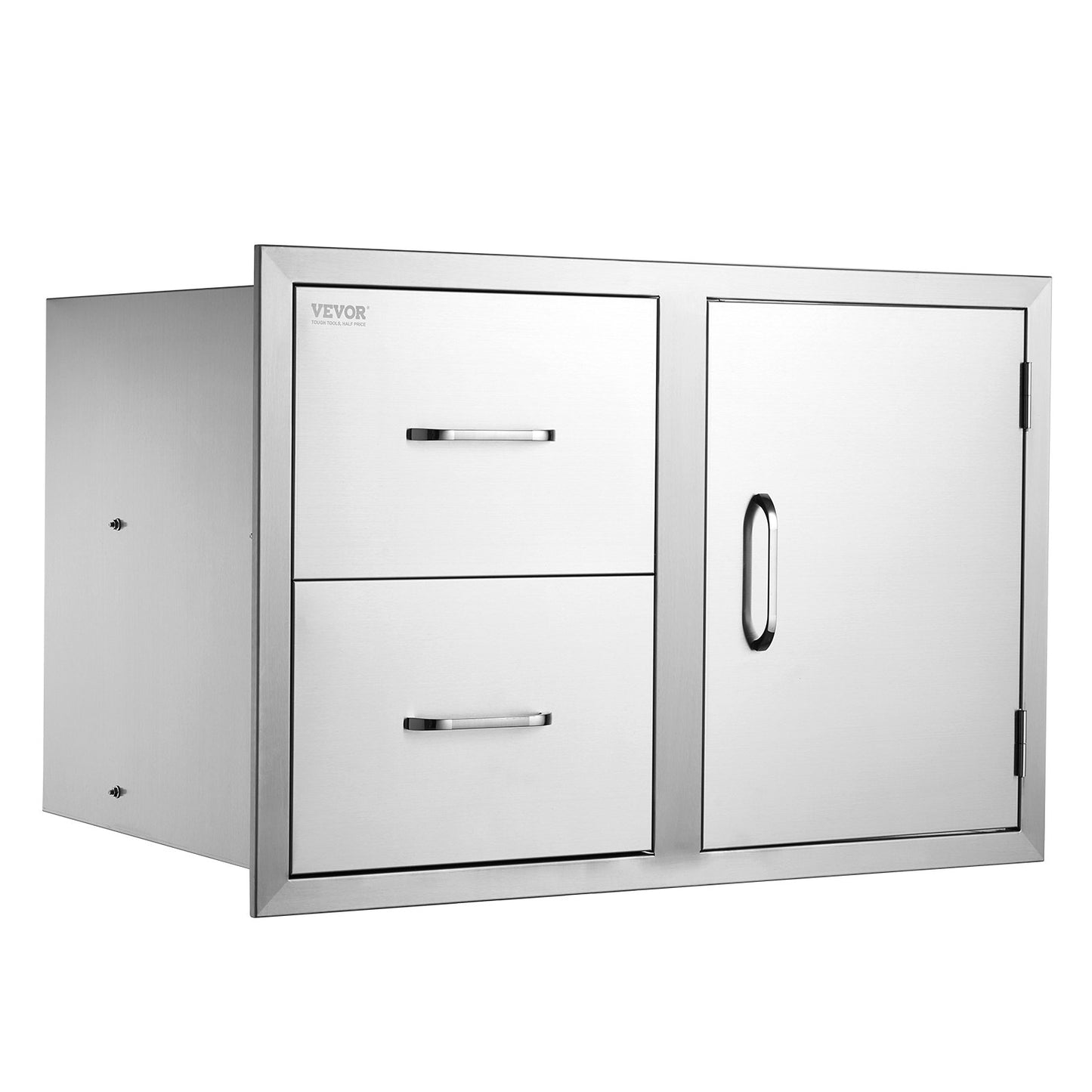 VEVOR Outdoor Kitchen Door Drawer Combo 32.5 W x 21.6 H x 20.5''D, Access Door/Double Drawers with Paper Towel Rack, BBQ Island Drawers with Stainless Steel Handles for Outdoor Kitchen