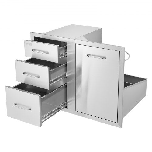 VEVOR Outdoor Kitchen Door Drawer Combo 29.5 W x 22.6 H x 21.7''D, Access Door/Triple Drawers with Propane Drawer and Adjustable Garbage Ring, Perfect for BBQ Island Patio Grill Station