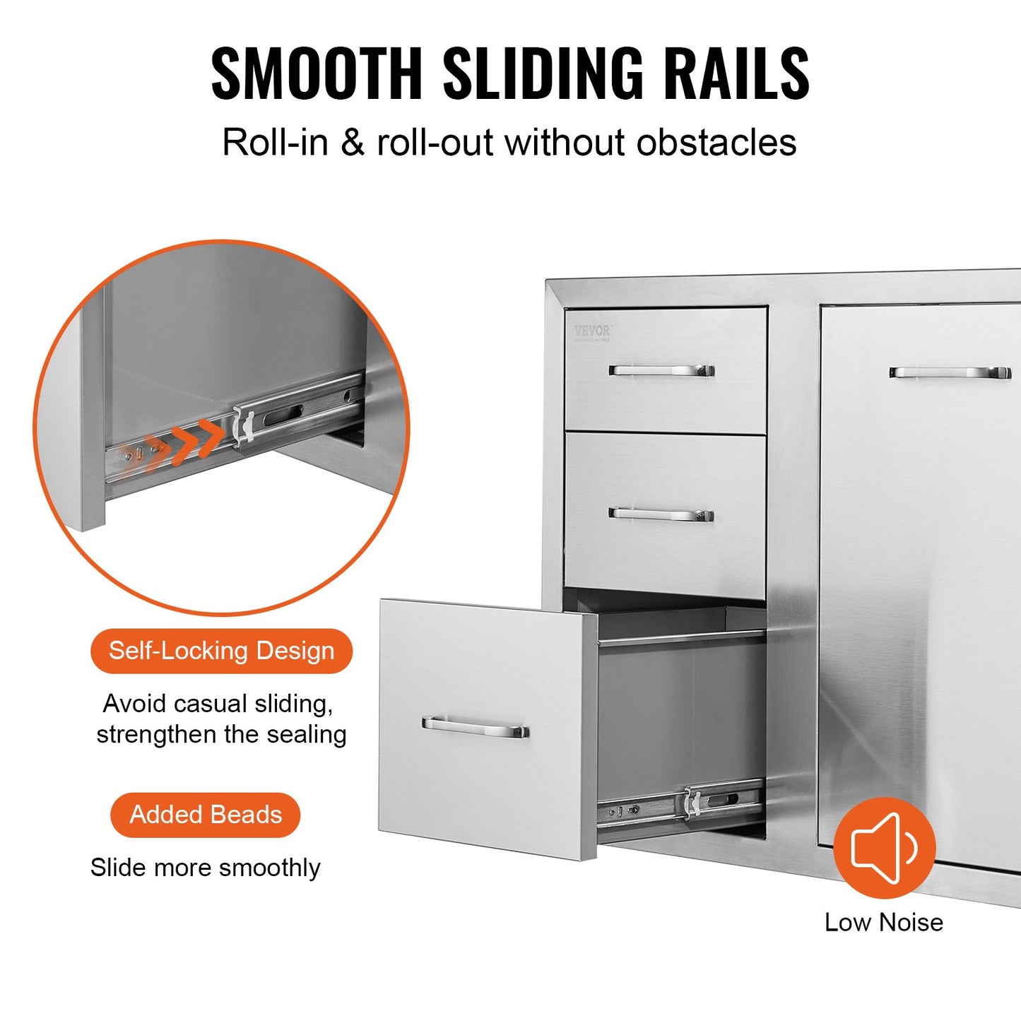 VEVOR Outdoor Kitchen Door Drawer Combo 29.5 W x 22.6 H x 21.7''D, Access Door/Triple Drawers with Propane Drawer and Adjustable Garbage Ring, Perfect for BBQ Island Patio Grill Station