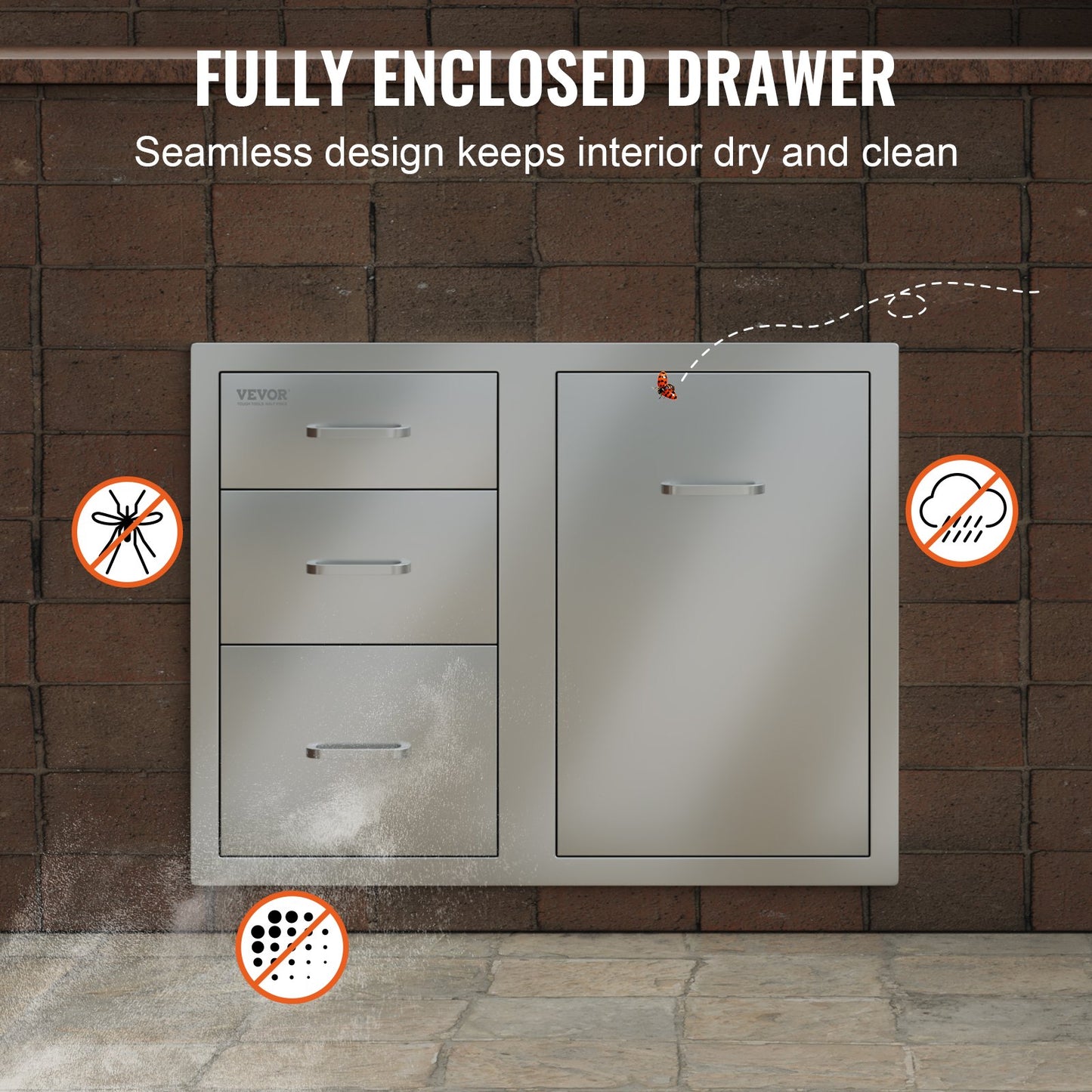 VEVOR Outdoor Kitchen Door Drawer Combo 29.5 W x 22.6 H x 21.7''D, Access Door/Triple Drawers with Propane Drawer and Adjustable Garbage Ring, Perfect for BBQ Island Patio Grill Station