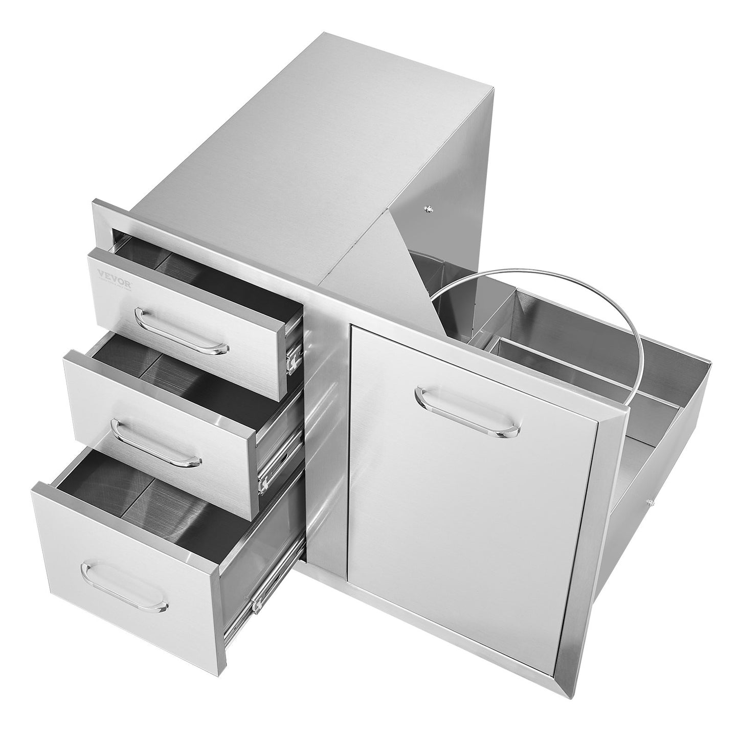 VEVOR Outdoor Kitchen Door Drawer Combo 29.5 W x 22.6 H x 21.7''D, Access Door/Triple Drawers with Propane Drawer and Adjustable Garbage Ring, Perfect for BBQ Island Patio Grill Station