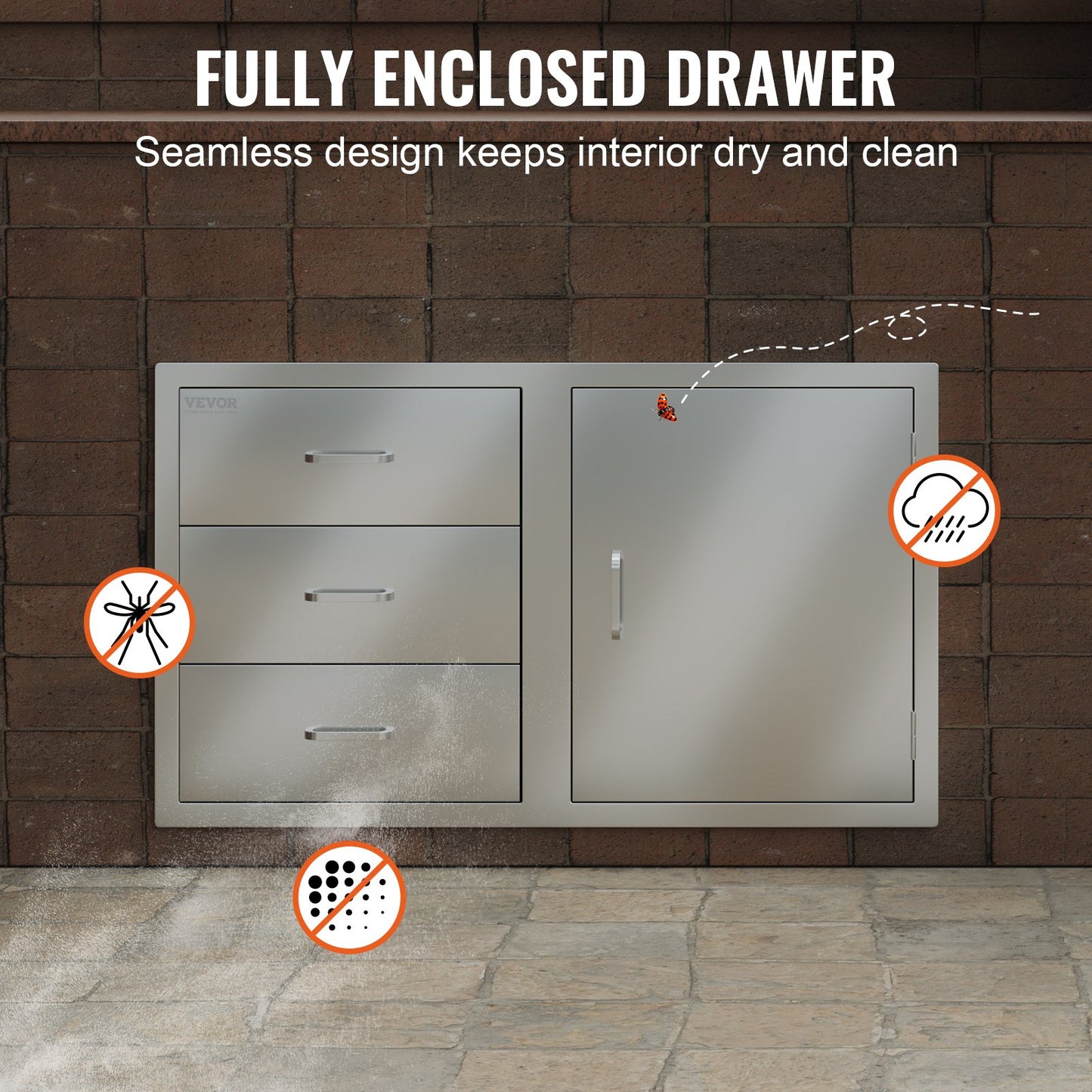 VEVOR Outdoor Kitchen Door Drawer Combo 38.1''W x 22.6''H x 20.8''D, BBQ Access Door/Triple Drawers Combo with Stainless Steel Handles, Perfect for BBQ Island Patio Grill Station