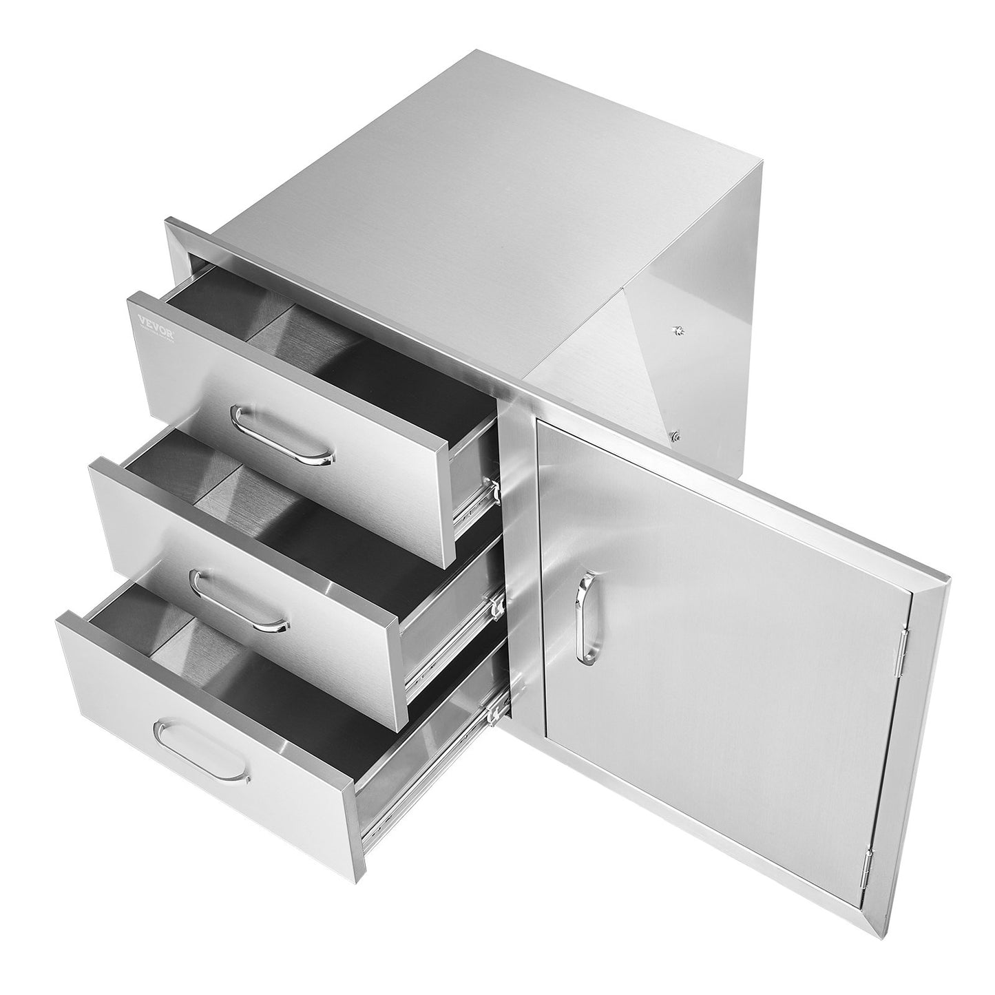 VEVOR Outdoor Kitchen Door Drawer Combo 38.1''W x 22.6''H x 20.8''D, BBQ Access Door/Triple Drawers Combo with Stainless Steel Handles, Perfect for BBQ Island Patio Grill Station