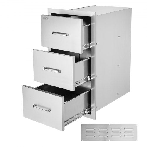 VEVOR Outdoor Kitchen Drawers 16 W x 28.5 H x 20.5 D, Flush Mount Triple Access BBQ Drawers Stainless Steel with Handle, BBQ Island Drawers for Outdoor Kitchens or Patio Grill Station