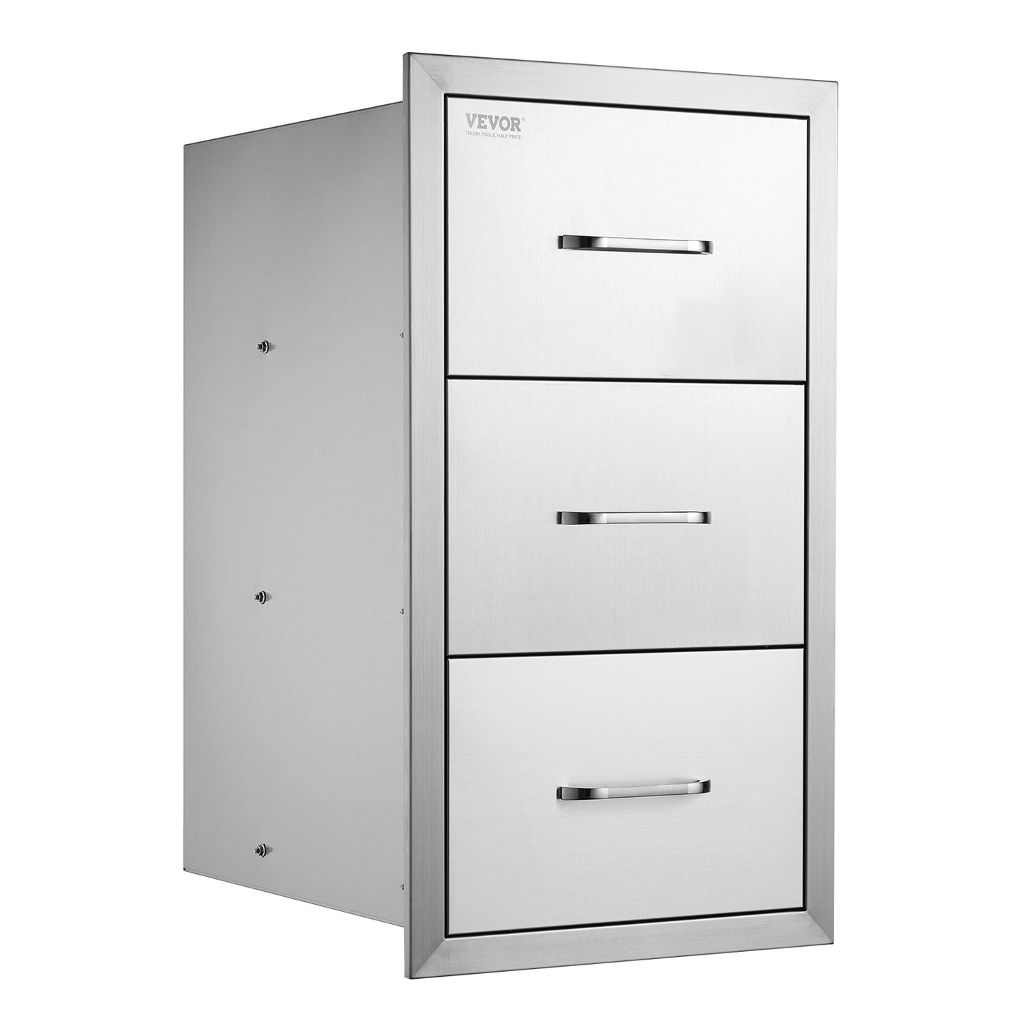 VEVOR Outdoor Kitchen Drawers 16 W x 28.5 H x 20.5 D, Flush Mount Triple Access BBQ Drawers Stainless Steel with Handle, BBQ Island Drawers for Outdoor Kitchens or Patio Grill Station