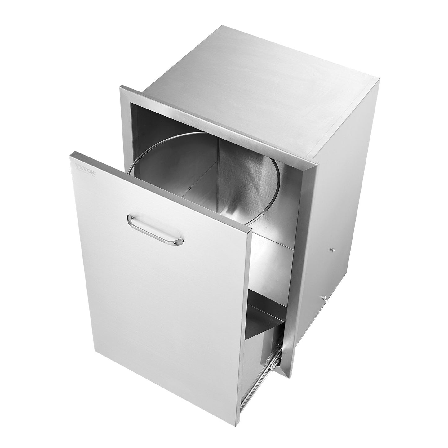 VEVOR Pull Out Trash Drawer 19.7W x 26.5H Inch Outdoor Kitchen Drawers Stainless Steel with Trash Bag Ring for BBQ Island or Grill Station