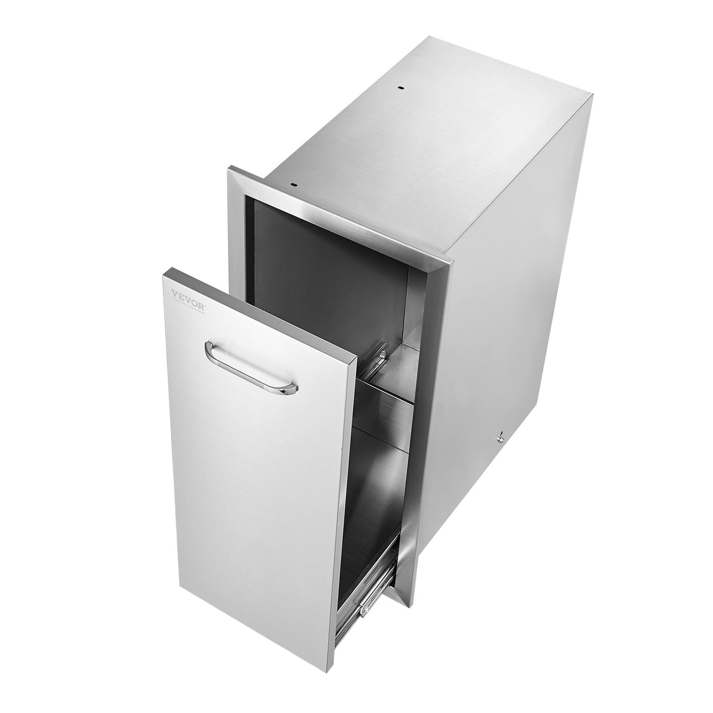 VEVOR Pull Out Trash Drawer 13.6Wx26Hx19.3D Inch Lower Sliding Rails Stainless Steel Roll Out Trash Bin Pull Out Tray Outdoor Kitchen Trash Drawer with Handle for BBQ Island Grill Station