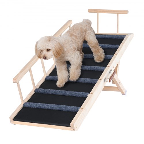 Dog Ramp, Folding Pet Ramp for Bed, Adjustable Dog Ramp for Small, Large, Old Dogs & Cats, Wooden Pet Ramp with 47.2' Long Ramp, Adjustable from 13.8' to 27.6', Suitable for Couch, Sofa, Car