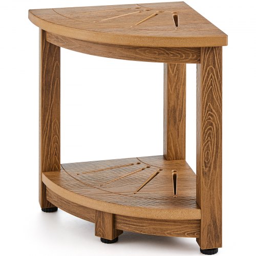VEVOR Corner Shower Bench, 16.5 Height 12.8 Radius, Faux Wood Grain Polystyrene, 350 LBS with Storage Shelf, Water Resistant, Shower Stool for Inside & Outside Shower, for Bathroom, Living Room