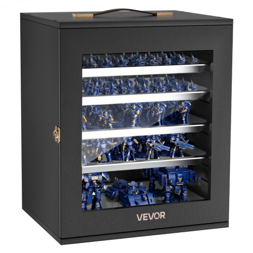 Miniatures Storage Case, Fits for 1:1750-1:2000 Scale Models, Wooden Miniatures Display Holder with 5 Tray & 13 Slots, Clear View Miniature Transport Case for Collectibles (Minis Not Included)