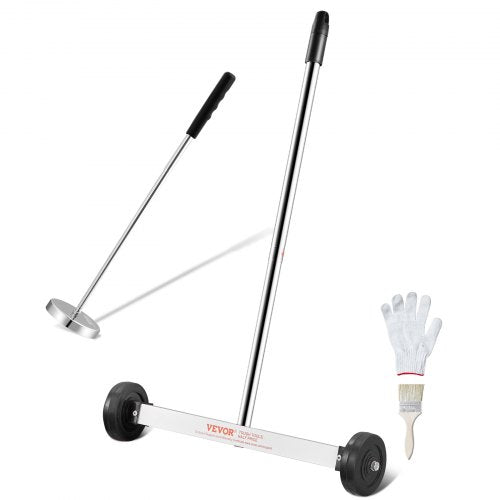 15-Inch Magnetic Sweeper with Wheels, 8 lbs Capacity, with Telescoping Magnetic Pickup Tool, Adjustable Handle, Magnetic Pickup Sweeper to Pick Up Nails and Screws, for Workshop, Garage, Yard