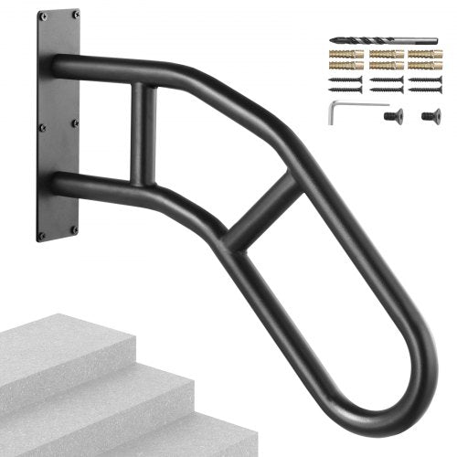 Handrails for Outdoor Steps, 29' Length Wall Mount Safety Railings for 1-3 Steps, U-Shaped Handrail with Matte Black Finished, Stair Handrails for Kids, Elderly, Pregnant Women, Disabled