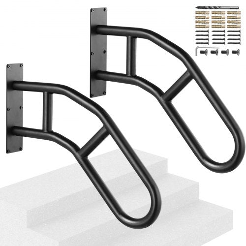Handrails for Outdoor Steps, 29' Length Wall Mount Safety Railings for 1-3 Steps, U-Shaped Handrail with Matte Black Finished, Stair Handrails for Kids, Elderly, Pregnant Women, Disabled 2 PCS