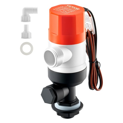 Livewell Pump for Boat, 12V 500 GPH Straight Livewell Aerator Pump with Dual Inlets, ABA Housing & Detachable Motor Cartridge, Corrosion-Resistant Livewell/Baitwell Pump for Freshwater Saltwater