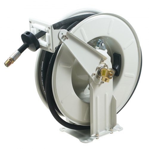 Fuel Hose Reel, 1/4' x 50', Extra Long Retractable Grease Hose Reel, Spring Driven Auto Swivel Rewind, Heavy-Duty Carbon Steel Construction with Hose for Auto Repair, Heavy Industries, 5800 PSI